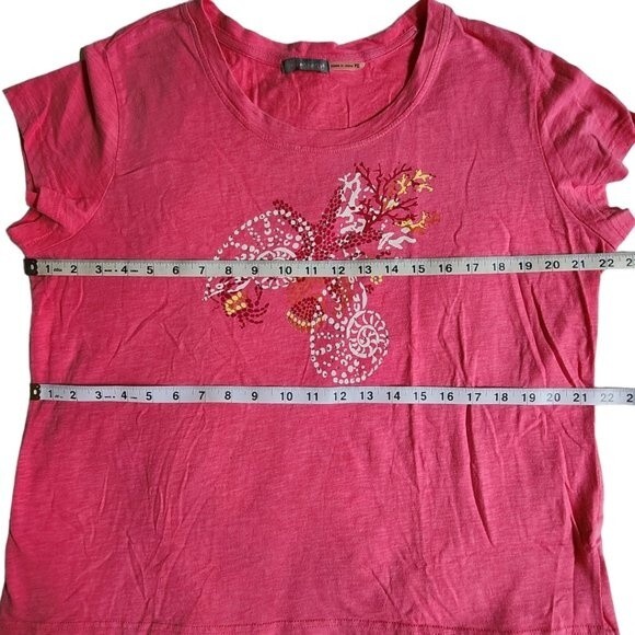 Three Hearts pink white yellow red sea shell print short sleeve t shirt sz PXL - Picture 8 of 10